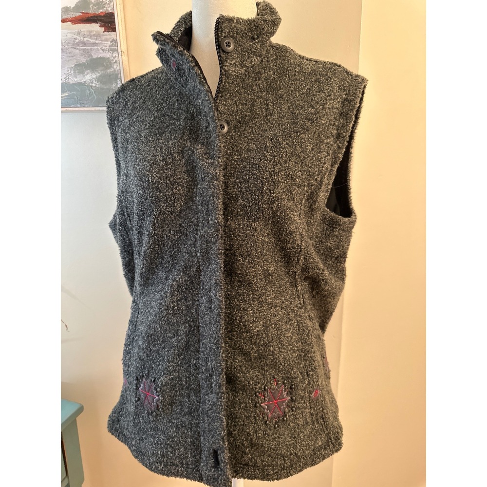 Woolrich Womens Gray Sherpa Fleece Vest Embroidered Beaded Star Large